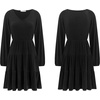 image:imageRVivimos Womens Fall Dresses Lantern Sleeve V Neck Stretchy Ribbed Knit ALine Tiered Mini Skater DressBlack