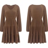 image:imageRVivimos Womens Fall Dresses Lantern Sleeve V Neck Stretchy Ribbed Knit ALine Tiered Mini Skater DressBrown