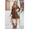 image:imageRVivimos Womens Fall Dresses Lantern Sleeve V Neck Stretchy Ribbed Knit ALine Tiered Mini Skater DressBrown