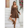 image:imageRVivimos Womens Fall Dresses Lantern Sleeve V Neck Stretchy Ribbed Knit ALine Tiered Mini Skater DressBrown
