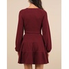 image:imageRVivimos Womens Fall Dresses Lantern Sleeve V Neck Stretchy Ribbed Knit ALine Tiered Mini Skater DressBurgundy
