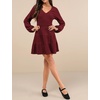 image:imageRVivimos Womens Fall Dresses Lantern Sleeve V Neck Stretchy Ribbed Knit ALine Tiered Mini Skater DressBurgundy