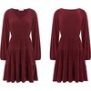 image:imageRVivimos Womens Fall Dresses Lantern Sleeve V Neck Stretchy Ribbed Knit ALine Tiered Mini Skater DressBurgundy
