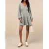 image:imageRVivimos Womens Fall Dresses Lantern Sleeve V Neck Stretchy Ribbed Knit ALine Tiered Mini Skater DressGrey