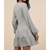 image:imageRVivimos Womens Fall Dresses Lantern Sleeve V Neck Stretchy Ribbed Knit ALine Tiered Mini Skater DressGrey