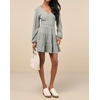 image:imageRVivimos Womens Fall Dresses Lantern Sleeve V Neck Stretchy Ribbed Knit ALine Tiered Mini Skater DressGrey