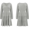 image:imageRVivimos Womens Fall Dresses Lantern Sleeve V Neck Stretchy Ribbed Knit ALine Tiered Mini Skater DressGrey