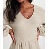 image:imageRVivimos Womens Fall Dresses Lantern Sleeve V Neck Stretchy Ribbed Knit ALine Tiered Mini Skater DressKhaki