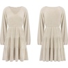 image:imageRVivimos Womens Fall Dresses Lantern Sleeve V Neck Stretchy Ribbed Knit ALine Tiered Mini Skater DressKhaki