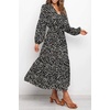 image:imageRVivimos Womens Fall Long Sleeve Casual Dresses Wrap V Neck Tiered Ruffle Flowy Midi Dress with BeltBlack
