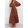 image:imageRVivimos Womens Fall Long Sleeve Casual Dresses Wrap V Neck Tiered Ruffle Flowy Midi Dress with BeltBrown