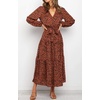 image:imageRVivimos Womens Fall Long Sleeve Casual Dresses Wrap V Neck Tiered Ruffle Flowy Midi Dress with BeltBrown