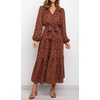 image:imageRVivimos Womens Fall Long Sleeve Casual Dresses Wrap V Neck Tiered Ruffle Flowy Midi Dress with BeltBrown