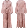 image:imageRVivimos Womens Fall Long Sleeve Casual Dresses Wrap V Neck Tiered Ruffle Flowy Midi Dress with BeltDustyrose2