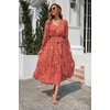 image:imageRVivimos Womens Fall Long Sleeve Casual Dresses Wrap V Neck Tiered Ruffle Flowy Midi Dress with BeltOrange