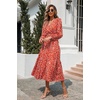 image:imageRVivimos Womens Fall Long Sleeve Casual Dresses Wrap V Neck Tiered Ruffle Flowy Midi Dress with BeltOrange