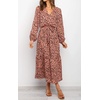 image:imageRVivimos Womens Fall Long Sleeve Casual Dresses Wrap V Neck Tiered Ruffle Flowy Midi Dress with BeltPink