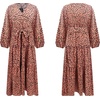 image:imageRVivimos Womens Fall Long Sleeve Casual Dresses Wrap V Neck Tiered Ruffle Flowy Midi Dress with BeltPink
