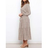 image:imageRVivimos Womens Fall Long Sleeve Casual Dresses Wrap V Neck Tiered Ruffle Flowy Midi Dress with BeltWhitebrown2