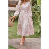 image:imageRVivimos Womens Fall Long Sleeve Casual Dresses Wrap V Neck Tiered Ruffle Flowy Midi Dress with BeltWhitepinkfloral