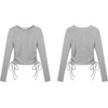 image:imageRVivimos Womens Fall Long Sleeve T Shirts Ruched Drawstrings Knit Stretchy Slim Crop TopsLightgrey
