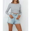 image:imageRVivimos Womens Fall Long Sleeve T Shirts Ruched Drawstrings Knit Stretchy Slim Crop TopsLightgrey