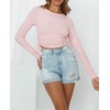 image:imageRVivimos Womens Fall Long Sleeve T Shirts Ruched Drawstrings Knit Stretchy Slim Crop TopsPink