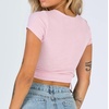 image:imageRVivimos Womens Fall Long Sleeve T Shirts Ruched Drawstrings Knit Stretchy Slim Crop TopsPinkshortsleeve