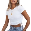 image:imageRVivimos Womens Fall Long Sleeve T Shirts Ruched Drawstrings Knit Stretchy Slim Crop TopsWhiteshortsleeve