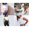 image:imageRVivimos Womens Fall Long Sleeve T Shirts Ruched Drawstrings Knit Stretchy Slim Crop TopsWhiteshortsleeve