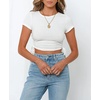 image:imageRVivimos Womens Fall Long Sleeve T Shirts Ruched Drawstrings Knit Stretchy Slim Crop TopsWhiteshortsleeve