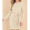 image:imageRVivimos Womens Fall Sweater Dress Casual Long Sleeve Crew Neck Elastic Knit Elegant Mini Dress with BeltBeige