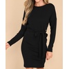image:imageRVivimos Womens Fall Sweater Dress Casual Long Sleeve Crew Neck Elastic Knit Elegant Mini Dress with BeltBlack