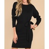 image:imageRVivimos Womens Fall Sweater Dress Casual Long Sleeve Crew Neck Elastic Knit Elegant Mini Dress with BeltBlack