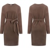 image:imageRVivimos Womens Fall Sweater Dress Casual Long Sleeve Crew Neck Elastic Knit Elegant Mini Dress with BeltBrown