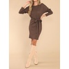 image:imageRVivimos Womens Fall Sweater Dress Casual Long Sleeve Crew Neck Elastic Knit Elegant Mini Dress with BeltBrown