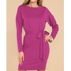 image:imageRVivimos Womens Fall Sweater Dress Casual Long Sleeve Crew Neck Elastic Knit Elegant Mini Dress with BeltFuchsia