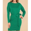 image:imageRVivimos Womens Fall Sweater Dress Casual Long Sleeve Crew Neck Elastic Knit Elegant Mini Dress with BeltGreen