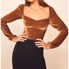 image:imageRVivimos Womens Fall Velvet Long Sleeves Square Neckline Casual Vintage Crop Tops BlouseBrown