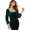 image:imageRVivimos Womens Fall Velvet Long Sleeves Square Neckline Casual Vintage Crop Tops BlouseDarkgreen