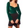 image:imageRVivimos Womens Fall Velvet Long Sleeves Square Neckline Casual Vintage Crop Tops BlouseDarkgreen