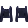 image:imageRVivimos Womens Fall Velvet Long Sleeves Square Neckline Casual Vintage Crop Tops BlouseNavyblue