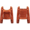 image:imageRVivimos Womens Fall Velvet Long Sleeves Square Neckline Casual Vintage Crop Tops BlouseRustbrown