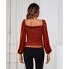 image:imageRVivimos Womens Fall Velvet Long Sleeves Square Neckline Casual Vintage Crop Tops BlouseRustbrown