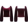 image:imageRVivimos Womens Fall Velvet Long Sleeves Square Neckline Casual Vintage Crop Tops BlouseWinered