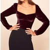 image:imageRVivimos Womens Fall Velvet Long Sleeves Square Neckline Casual Vintage Crop Tops BlouseWinered