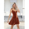 image:imageRVivimos Womens Fall Velvet Party Dress Sleeveless V Neck Empire Waist Elastic Fit and Flare Swing Mini DressRustbrown