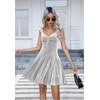 image:imageRVivimos Womens Fall Velvet Party Dress Sleeveless V Neck Empire Waist Elastic Fit and Flare Swing Mini DressSilver