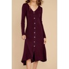 image:imageRVivimos Womens Fall Winter Long Sleeves VNeck Casual Button Down Knit Sweater Midi DressBurgundy