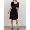 image:imageRVivimos Womens Fall Winter Velvet Casual Dress Puff Sleeve Square Neck Elastic Smocked ALine Swing Flowy Knee Length DressBlack